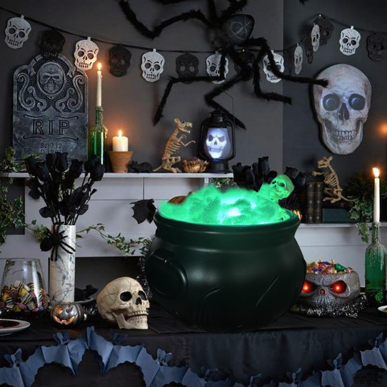 Indoor & Outdoor Halloween Decorations, Witches Cauldron Set with Skeleton - Wei