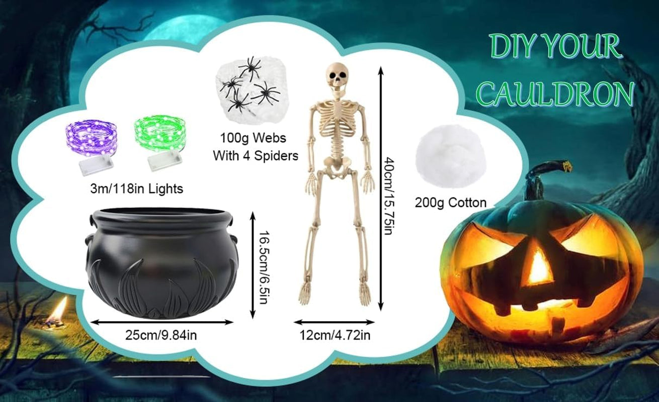 Indoor & Outdoor Halloween Decorations, Witches Cauldron Set with Skeleton - Wei