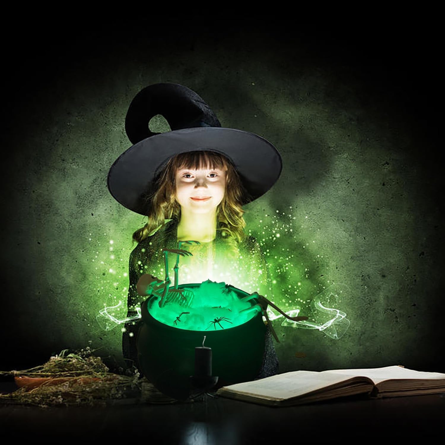 Indoor & Outdoor Halloween Decorations, Witches Cauldron Set with Skeleton - Wei