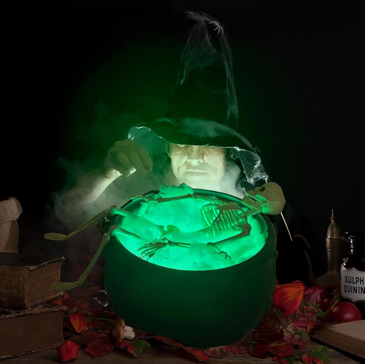 Indoor & Outdoor Halloween Decorations, Witches Cauldron Set with Skeleton - Wei